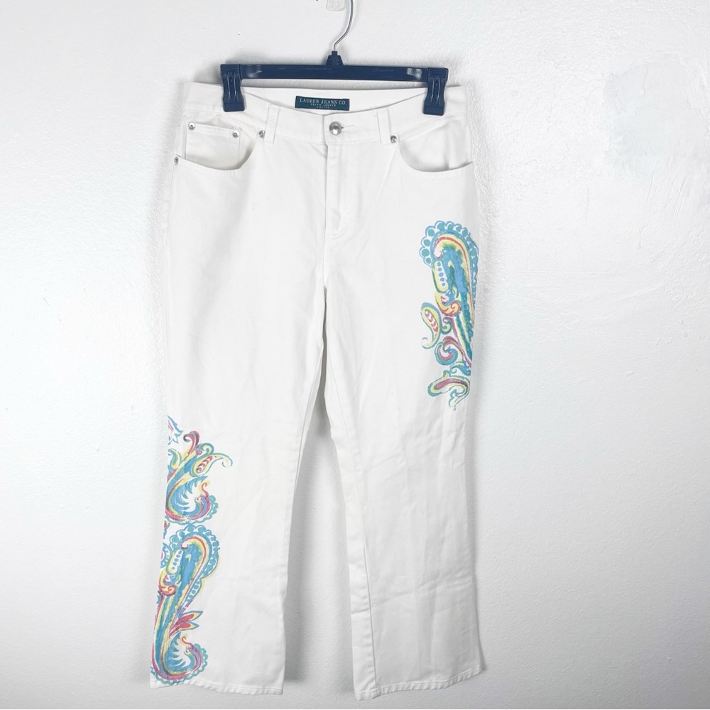 RALPH LAUREN JEANS White Paisley Print High Rise Bootcut Jeans Size 8P Preppy